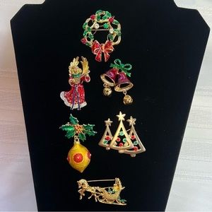 Christmas Holiday Brooches Six‎ EUC Vintage